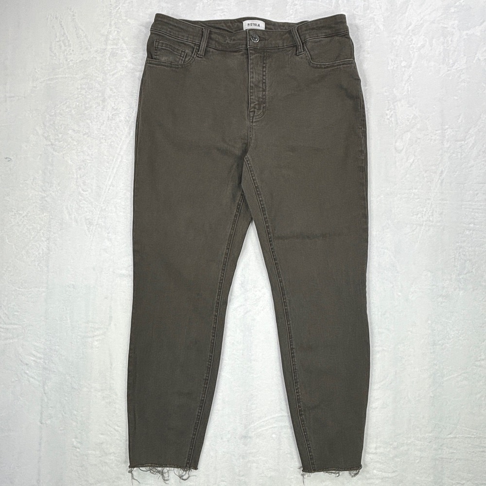 Pistola High Rise Skinny Jeans Olive Green Raw Hem Stretch Denim 14W P68227FTN